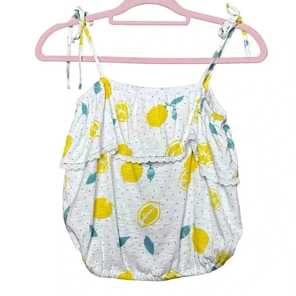 Summer Light Lemon yellow Arizona Bubble crop tie top tank juniors Small NWT - Picture 2 of 5